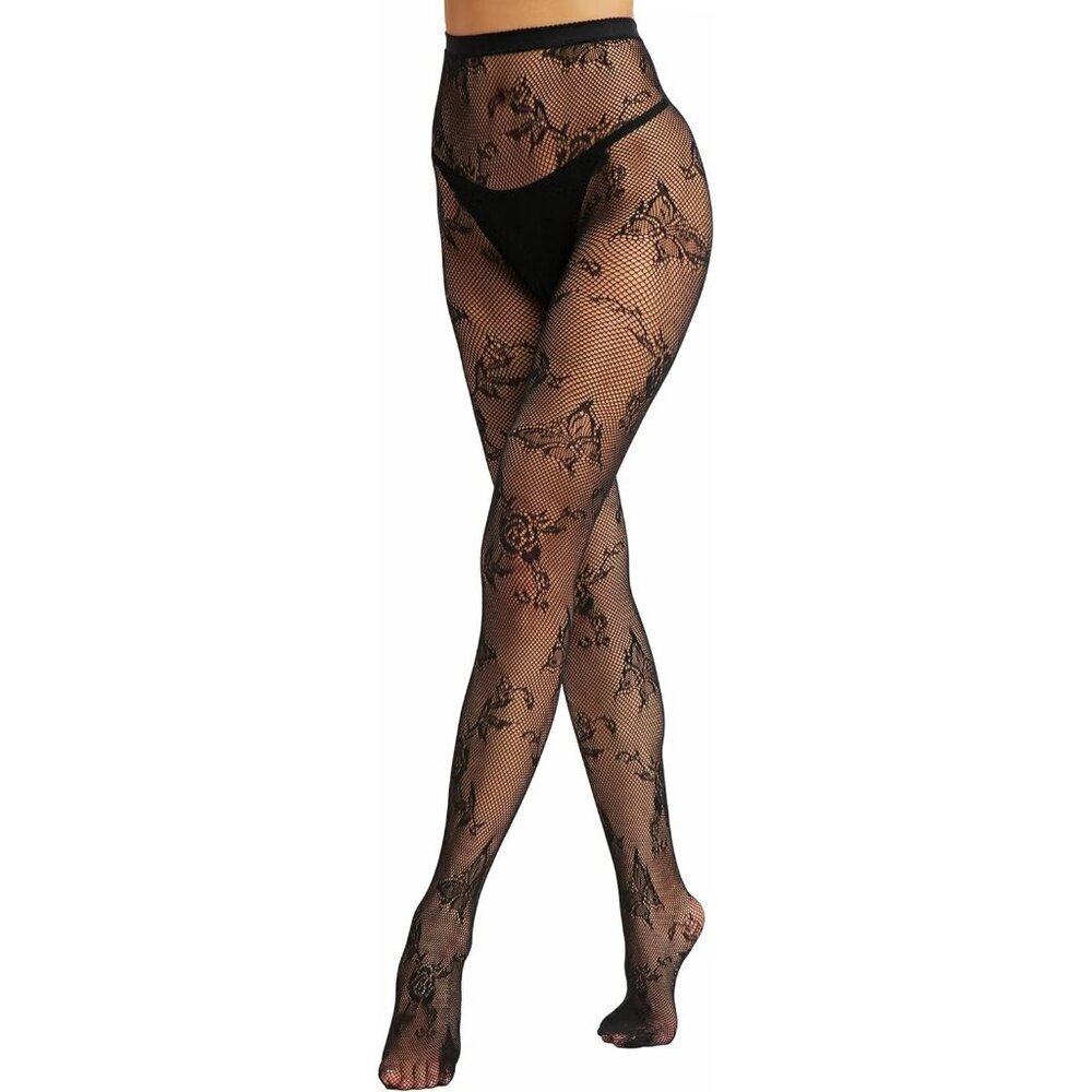 🆕Women's Black Fishnet Tights with Floral Pattern Elegant and Comfortable
